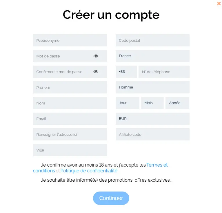 Processus d'inscription LUDIOS CASINO